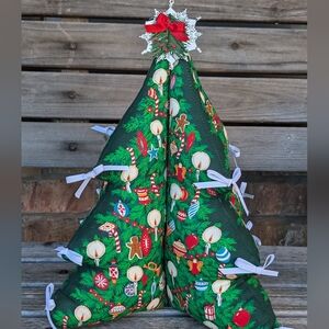 Vintage 15" handmade stuffed Christmas tree & BONUS 5" add on